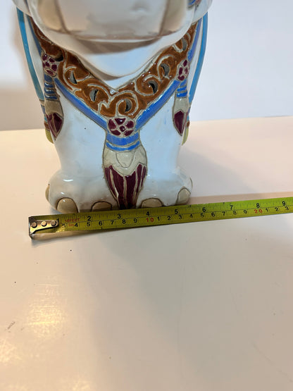Vintage Chinese Export Style Ceramic Elephant Garden Stool / Plant Stand, 12”Tall, Chinoiserie Decor