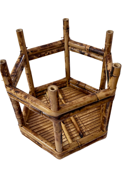 Vintage Burnt Bamboo Hexagonal Plant Stands Nesting Table Raisers (Set of 2)