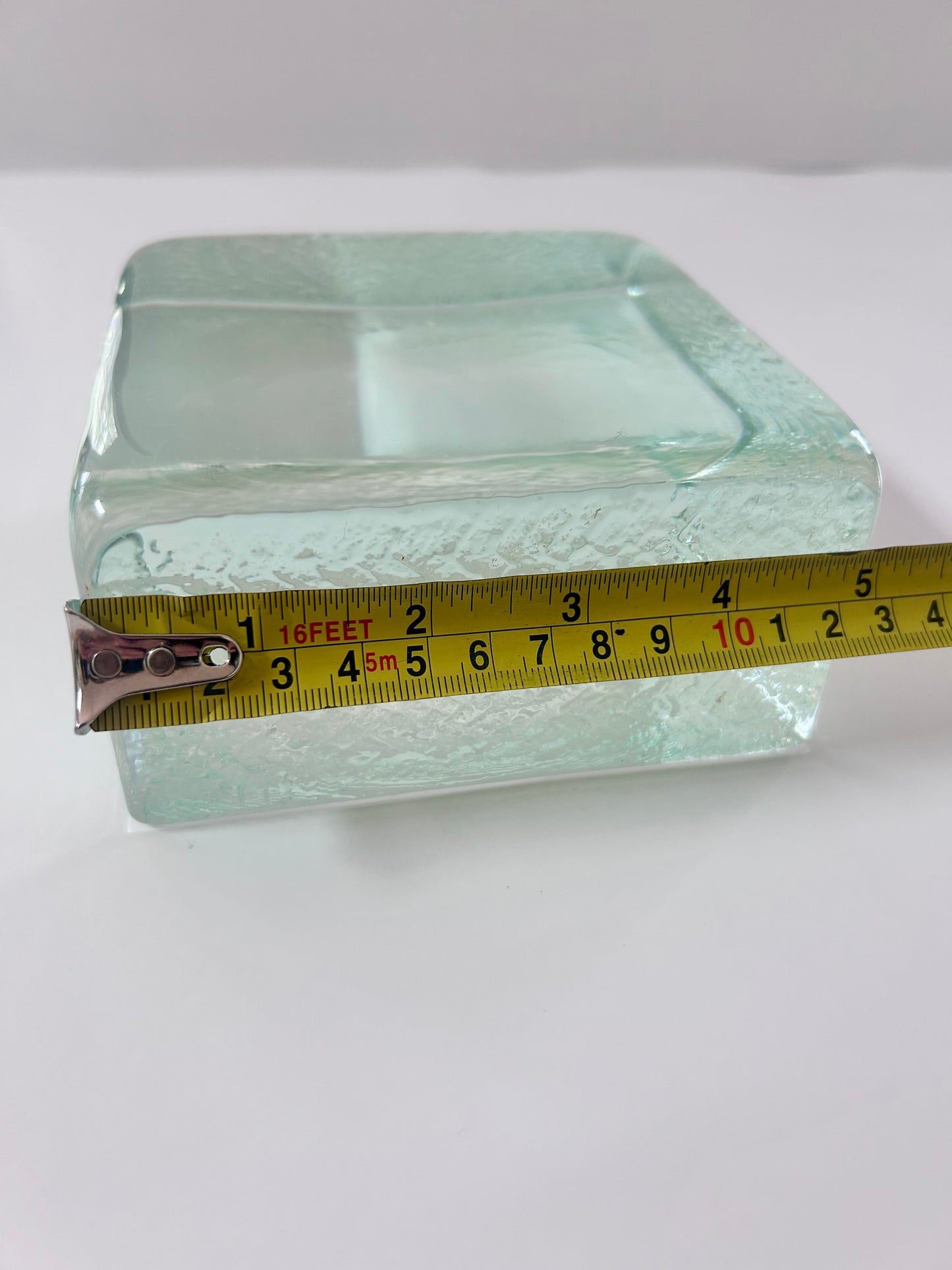 Vintage (1960's) Scandinavian Aqua Textured Large (5") block Art Glass Paperweight