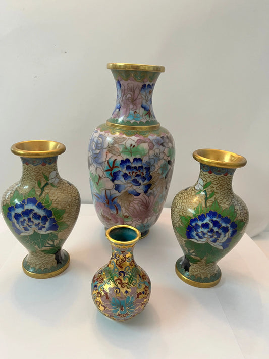 Vintage Chinese Cloisonné Vase 4 Set 