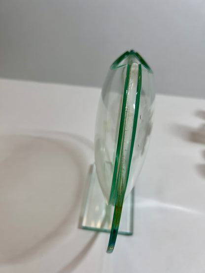 Unique Vintage Sculptural Green-Tint Art Glass "Floating Orbit" Vase (8.25”)Modernist Art Piece