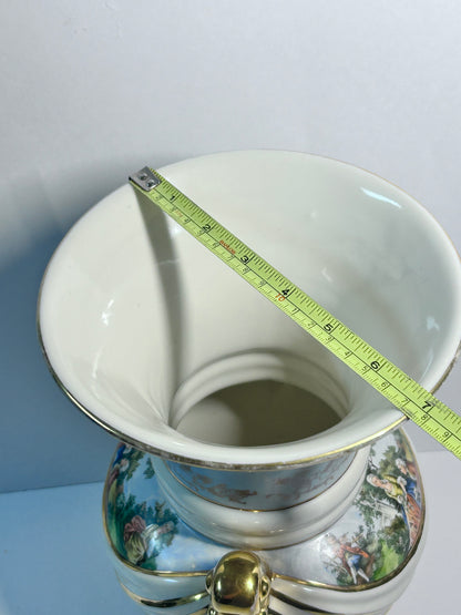 Vintage Abingdon Pottery USA Gold & Powder Blue Urn Vase - Fragonard Courting Couple
(#563)