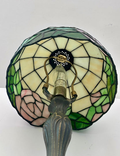 Tiffany-Style Stained Glass Rose Table Lamp (15")