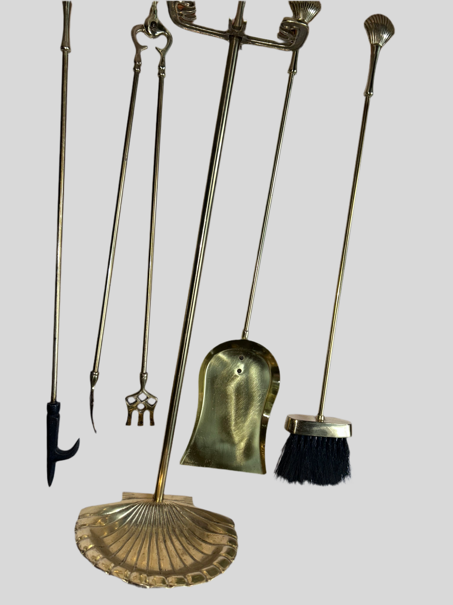 Vintage Brass Seashell Fireplace Tool Set (31”H)