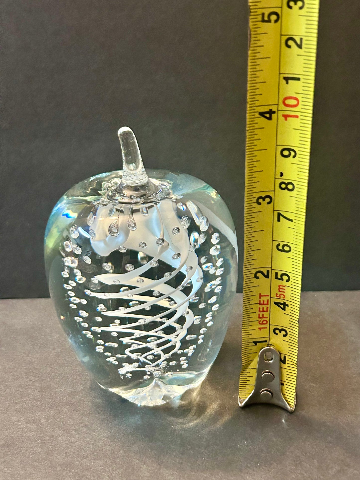 Signed Carl Kraft Art Glass Apple Paperweight & 1976 Hallmark Lead Crystal Set (3pc)