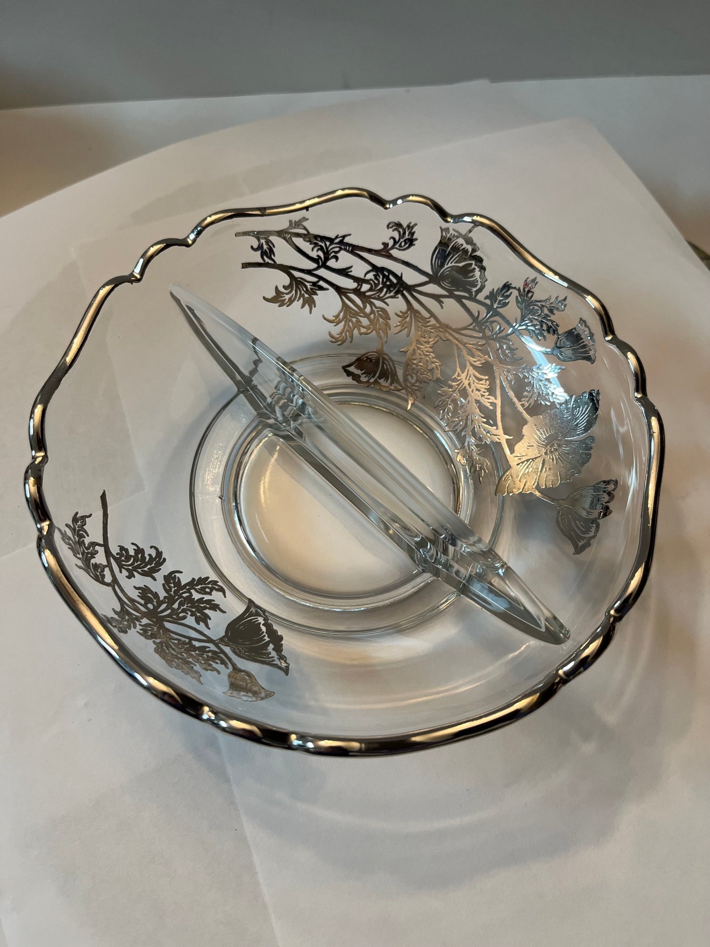 Vintage 1940 Silver City Flanders Poppy Sterling Silver Overlay Sugar & Cream Set with Rose Bowl and Divided Plate