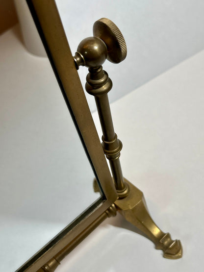 Vintage / Antique Solid Brass Tabletop Vanity Mirror - Swivel / Tilting Dresser Mirror