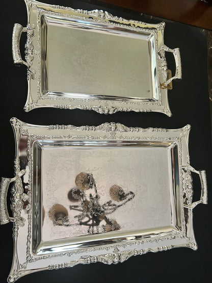 Unique Touch Edelglanz Premium Silver Plated Serving Trays (Set of 2)