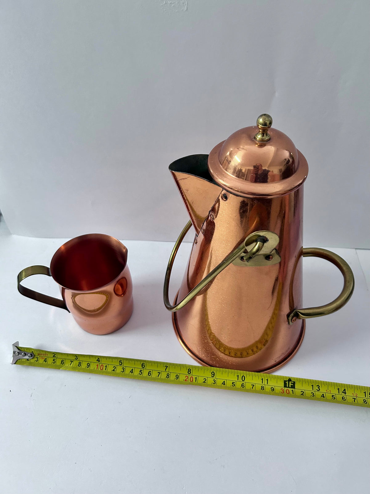 Vintage Taurus Portugal Copper Kettle & C&G USA Pitcher/ Cup Set