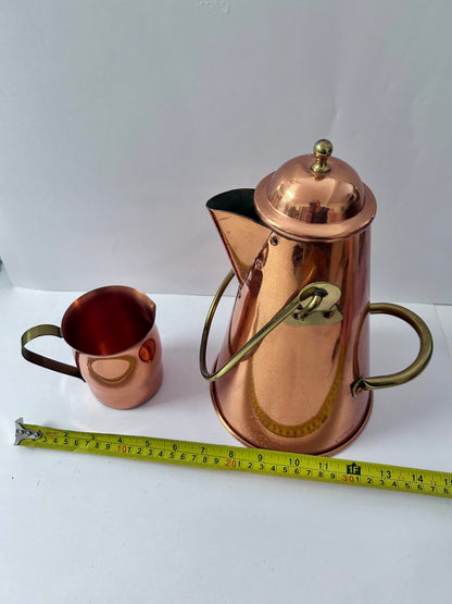 Vintage Taurus Portugal Copper Kettle & C&G USA Pitcher/ Cup Set