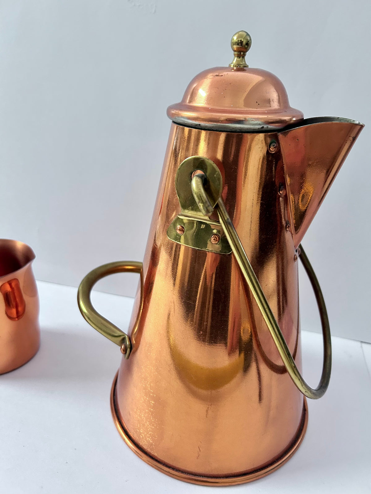 Vintage Taurus Portugal Copper Kettle & C&G USA Pitcher/ Cup Set