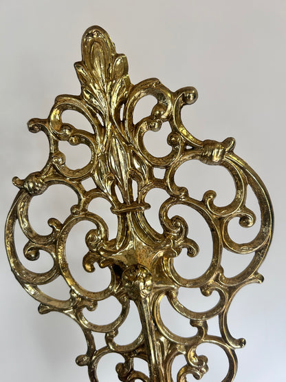 Pair of Vintage Mid Century Filigree Brass/Brass Plated Wall Sconces Candle Holders, French Rococo Style