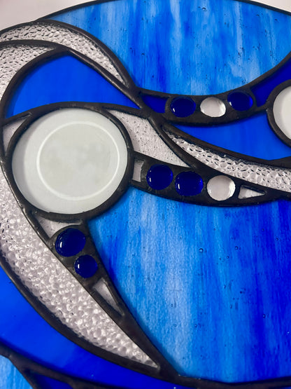 Large (16”) Blue Wave Stained Glass Suncatcher