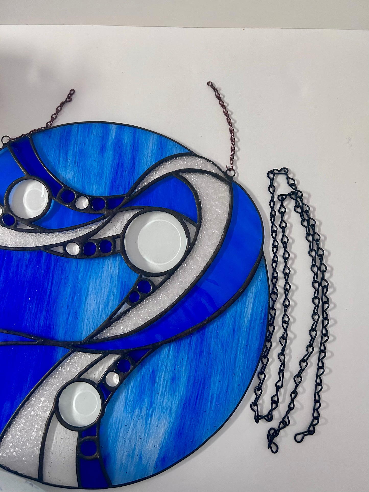 Large (16”) Blue Wave Stained Glass Suncatcher
