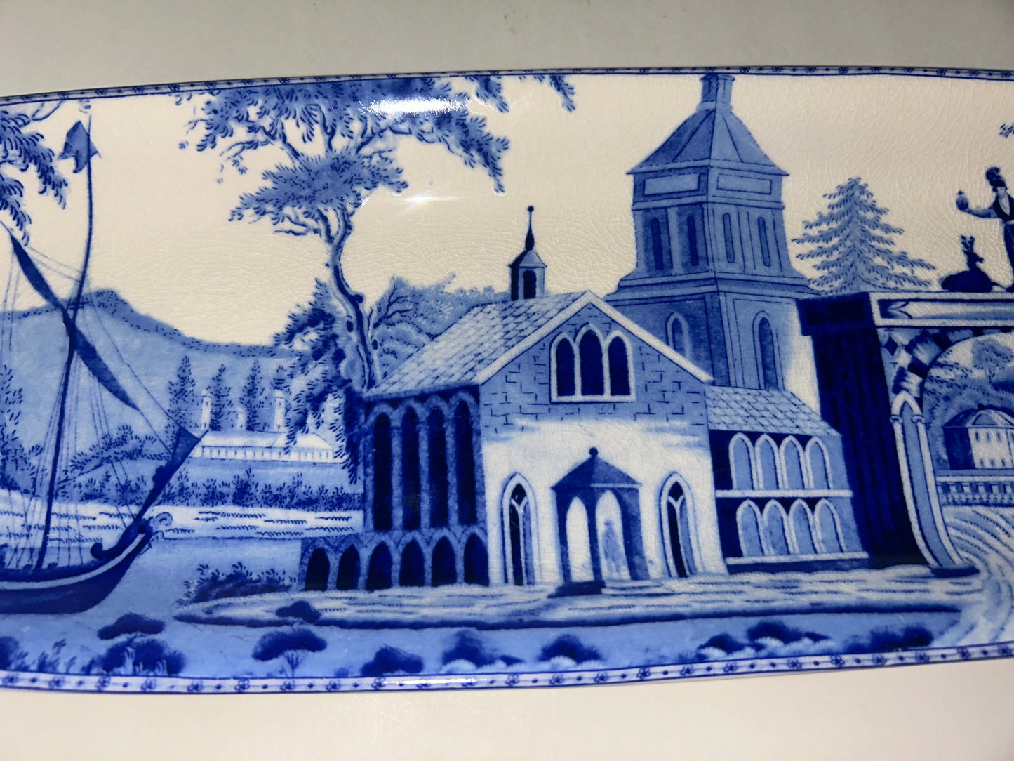Pottery Barn Sophia Village Scene Rectangular Serving 19.5” Platter Crazed Glaze Finish
