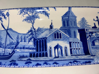Pottery Barn Sophia Village Scene Rectangular Serving 19.5” Platter Crazed Glaze Finish