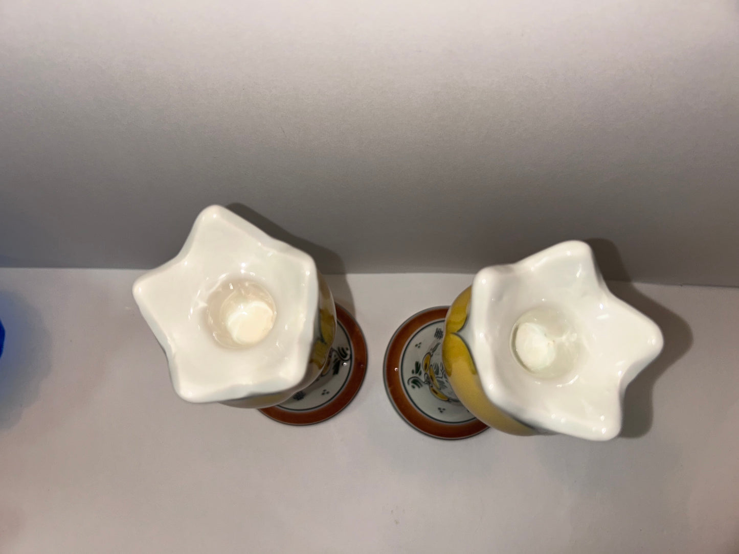 Unique Set Hand-Painted Yellow Tulip Delftware Candle Holders