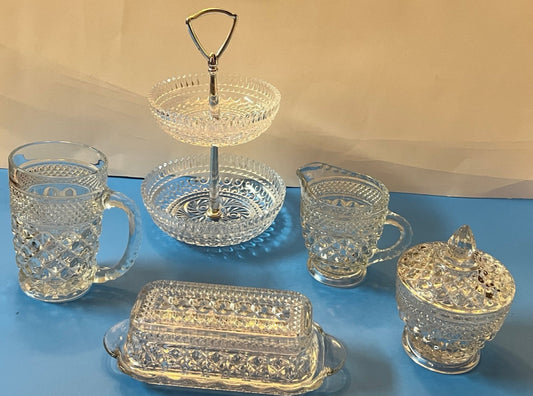 Vintage Anchor Hocking "Wexford" Pattern Pressed Glass Serving Set
