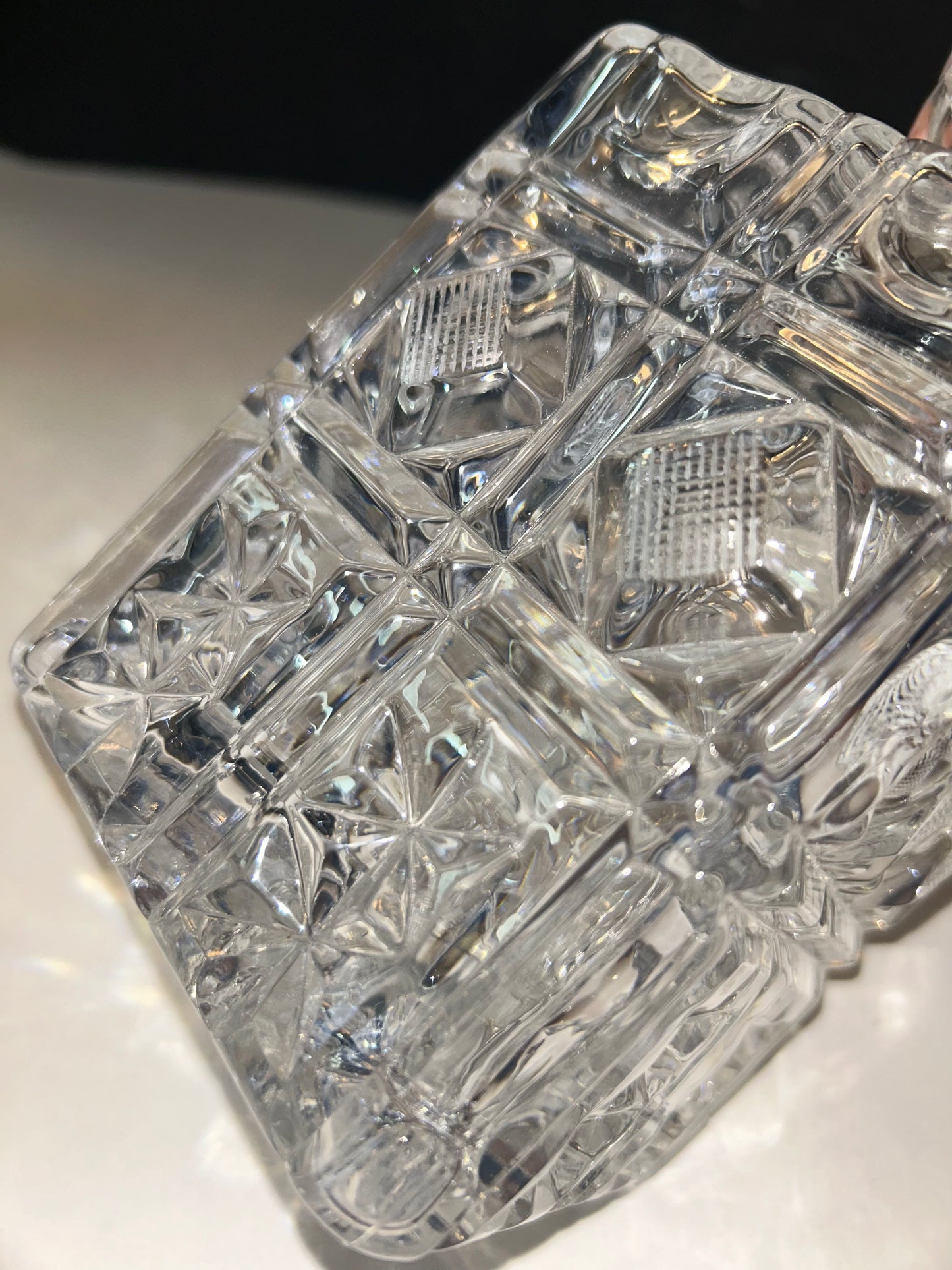 Etched Glass Decanter with Stopper Square Diamond Hand Cut