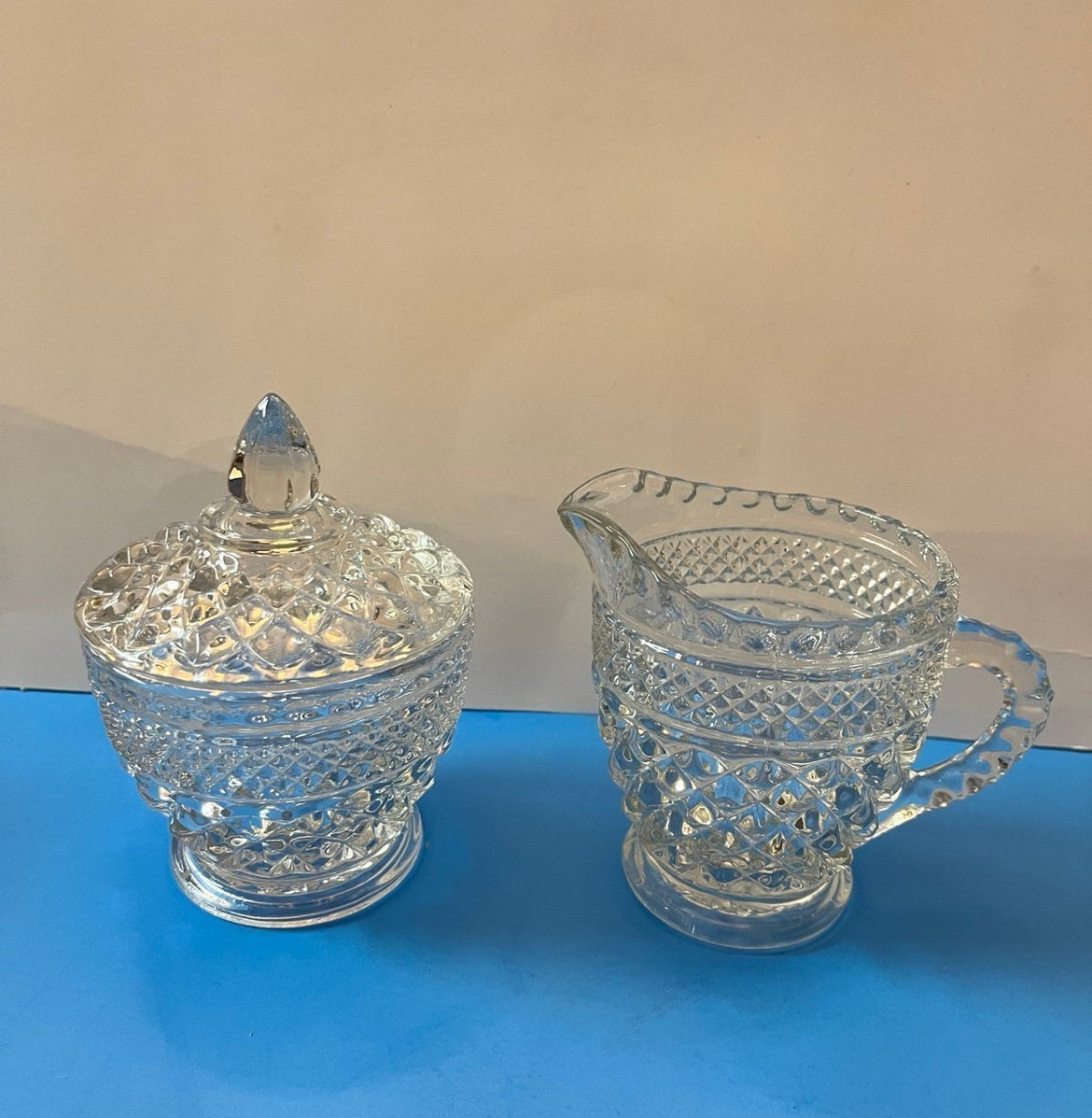 Vintage Anchor Hocking "Wexford" Pattern Pressed Glass Serving Set