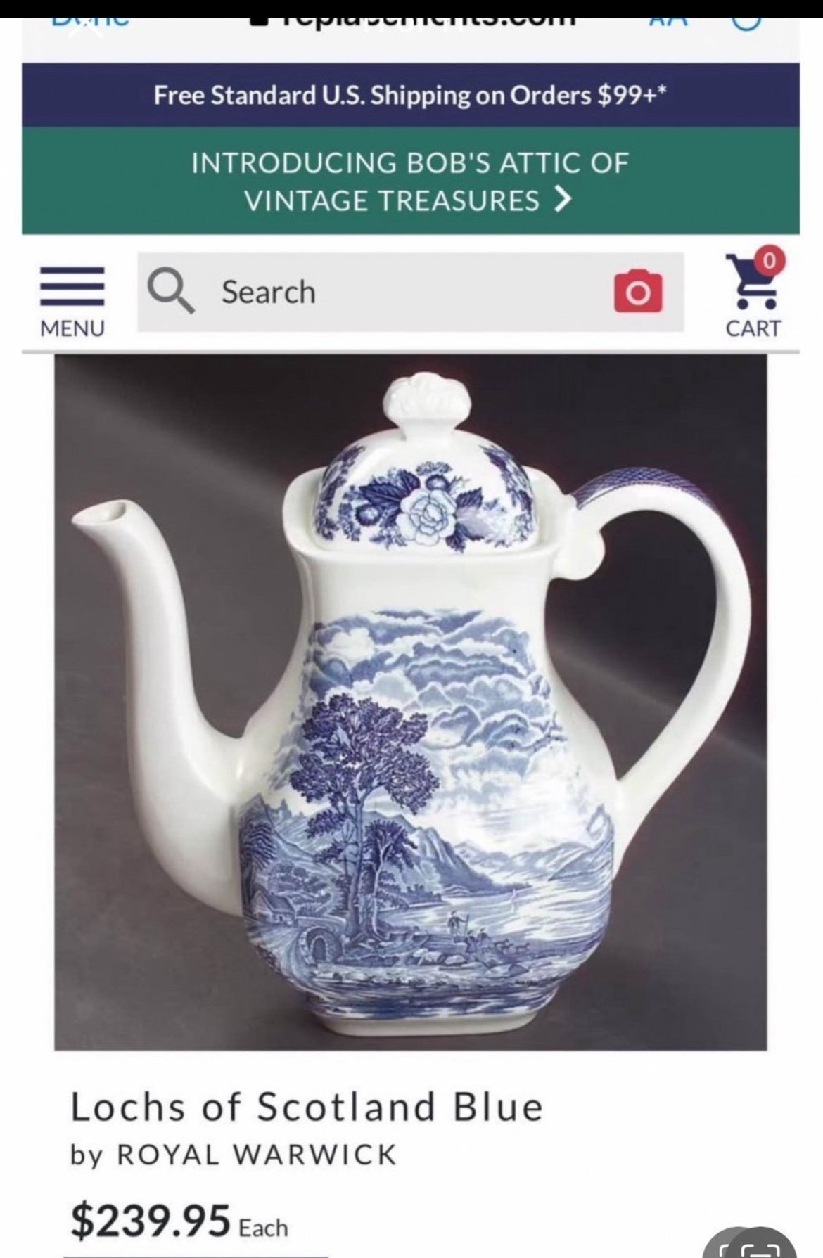 Royal Warwick Lochs of Scotland Blue Teapot and Royal Stafford & Crown Plates