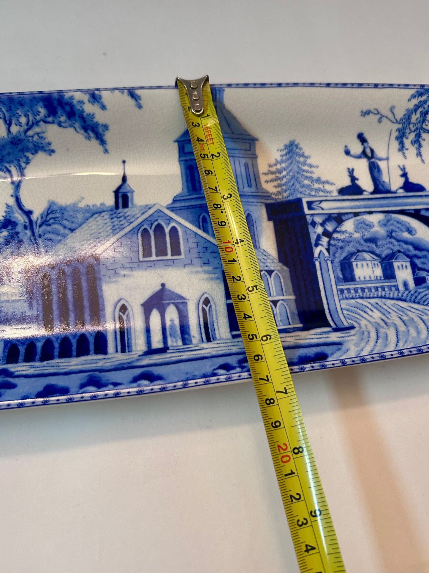 Pottery Barn Sophia Village Scene Rectangular Serving 19.5” Platter Crazed Glaze Finish