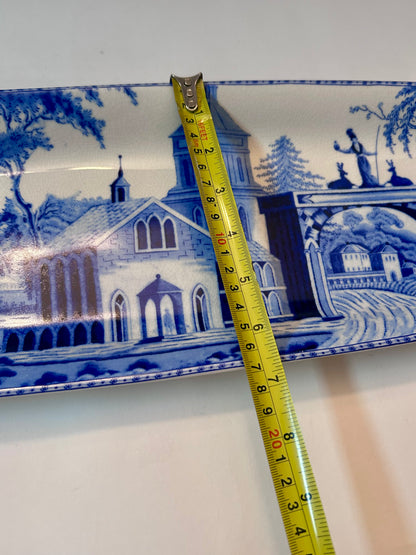 Pottery Barn Sophia Village Scene Rectangular Serving 19.5” Platter Crazed Glaze Finish