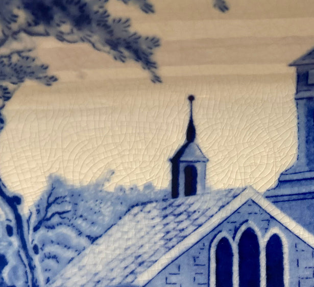 Pottery Barn Sophia Village Scene Rectangular Serving 19.5” Platter Crazed Glaze Finish