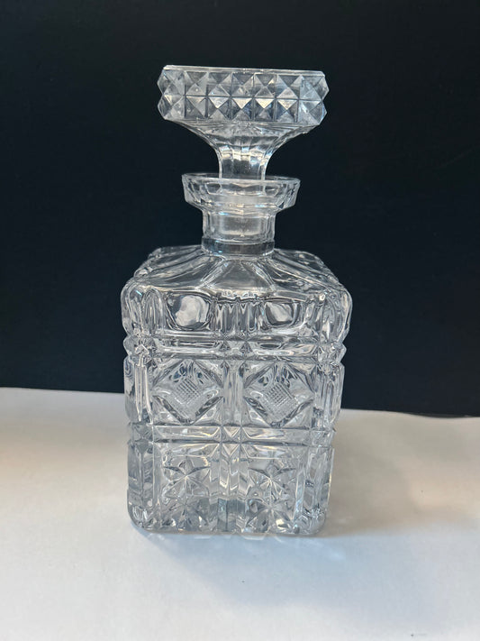 Etched Glass Decanter with Stopper Square Diamond Hand Cut