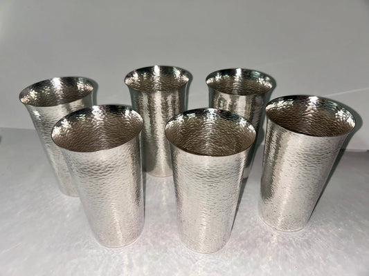 Antique Rare Homan Plate Hammered Nickel Silver Tumblers (Set of 6)
