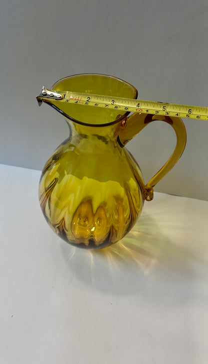 Vintage Blenko Light Amber Art Glass Pitcher with Fluted Ribs