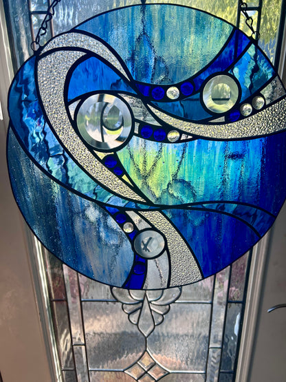 Large (16”) Blue Wave Stained Glass Suncatcher