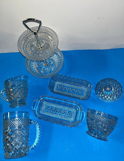 Vintage Anchor Hocking "Wexford" Pattern Pressed Glass Serving Set
