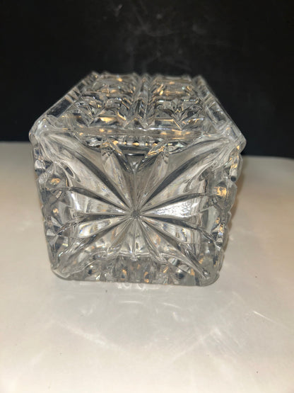 Etched Glass Decanter with Stopper Square Diamond Hand Cut