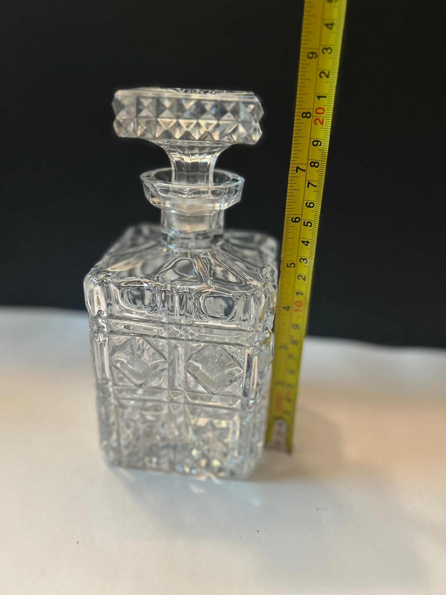 Etched Glass Decanter with Stopper Square Diamond Hand Cut