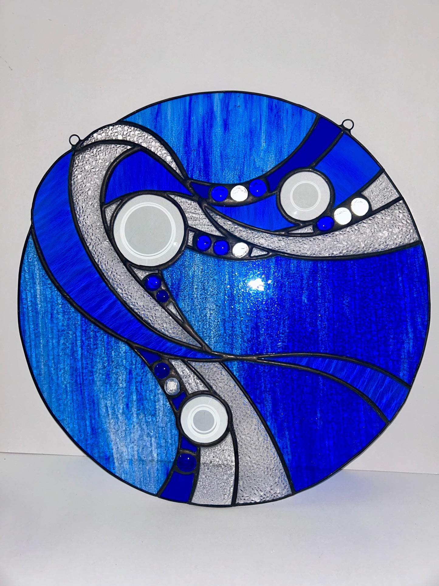 Large (16”) Blue Wave Stained Glass Suncatcher