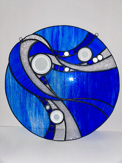 Large (16”) Blue Wave Stained Glass Suncatcher