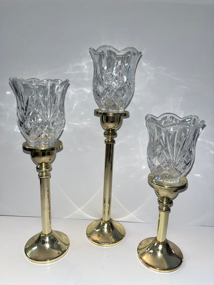 Godinger Vintage Brass and Crystal Votive Candle Holders - Finest Antique