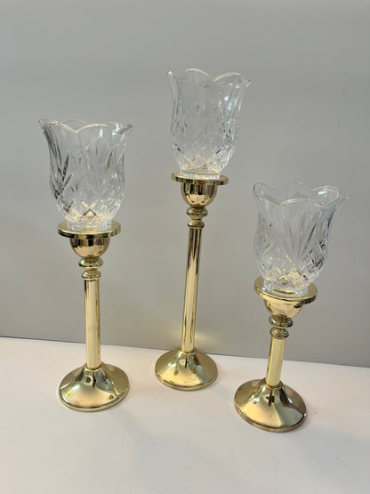 Godinger Vintage Brass and Crystal Votive Candle Holders - Finest Antique