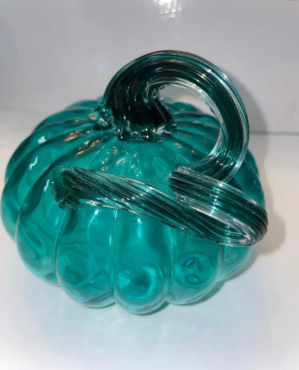 Hand-Blown Murano Art Style Teal Pumpkin - Finest Antique