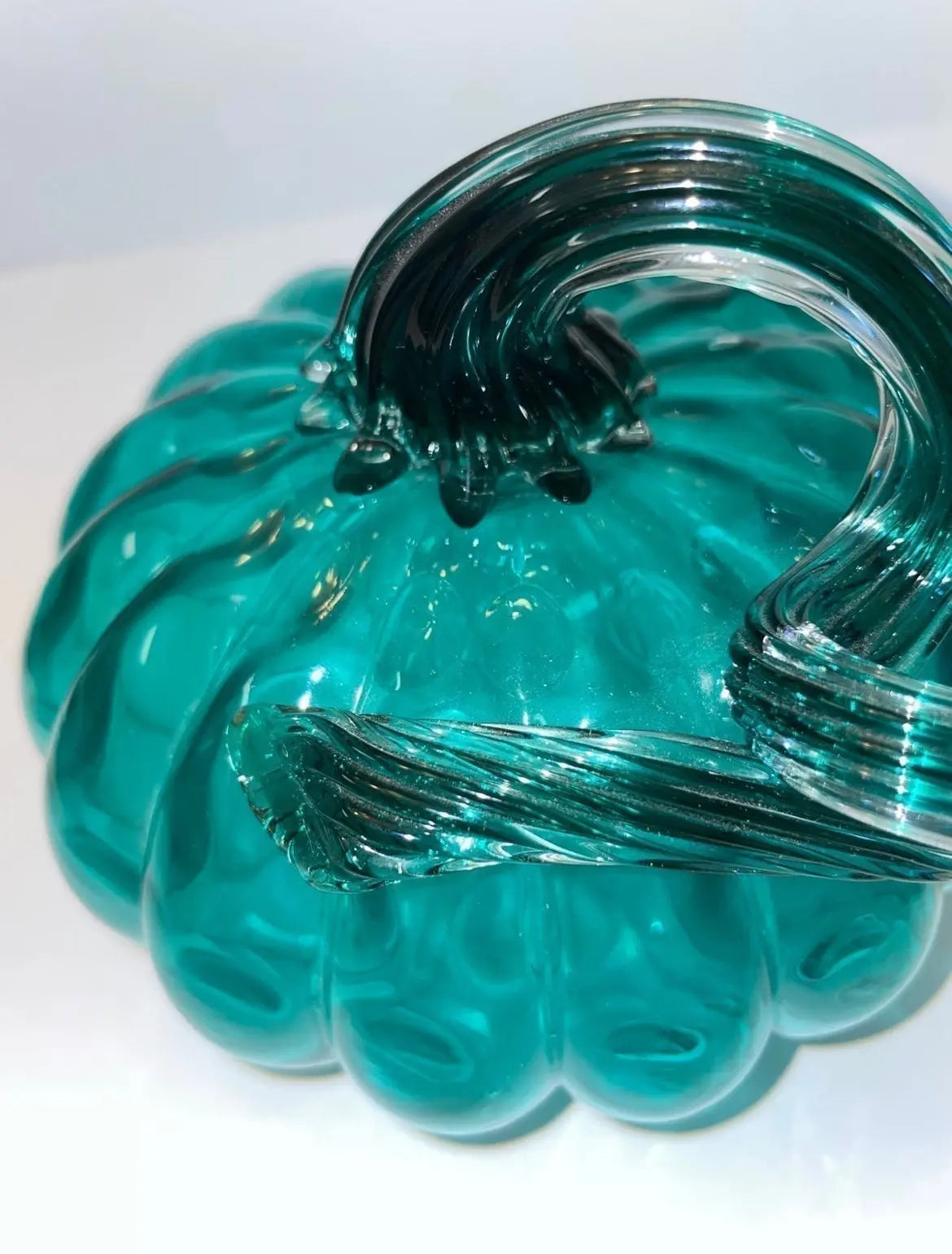 Hand-Blown Murano Art Style Teal Pumpkin - Finest Antique