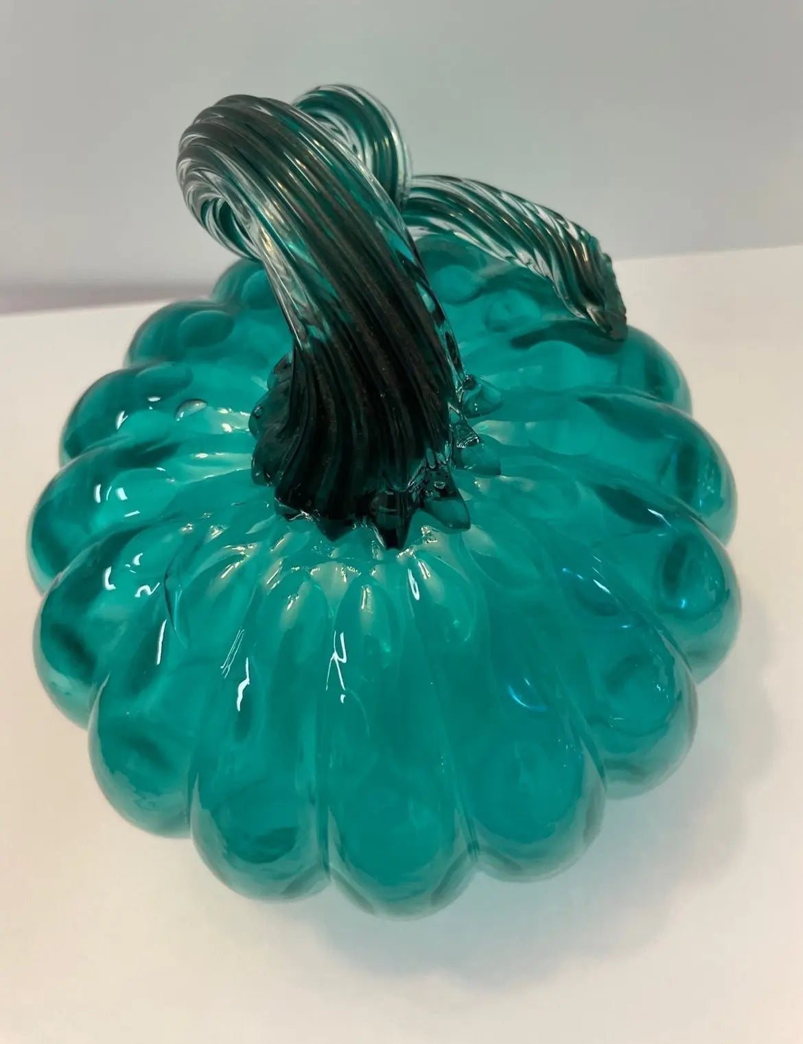 Hand-Blown Murano Art Style Teal Pumpkin - Finest Antique