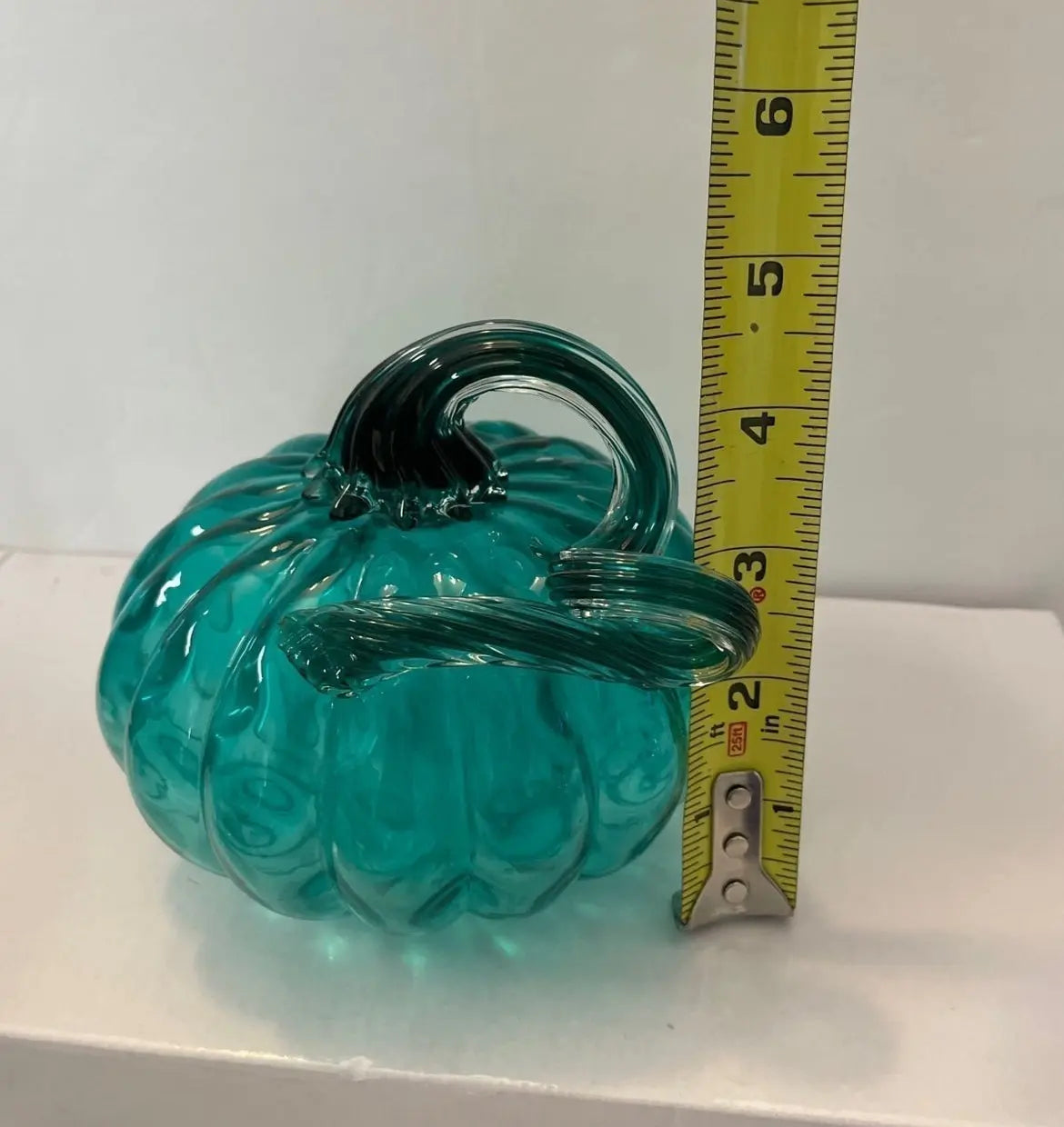 Hand-Blown Murano Art Style Teal Pumpkin - Finest Antique