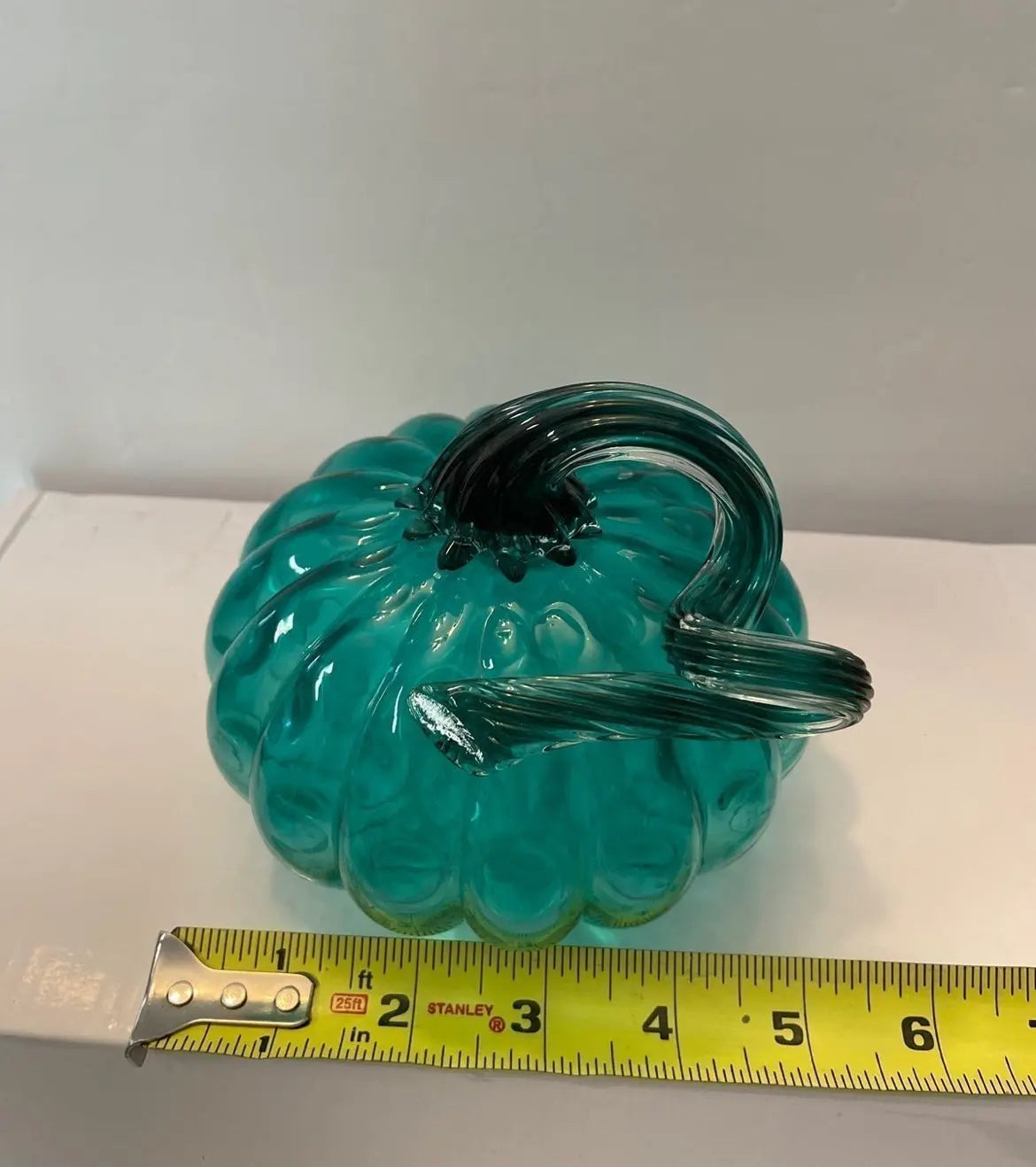 Hand-Blown Murano Art Style Teal Pumpkin - Finest Antique