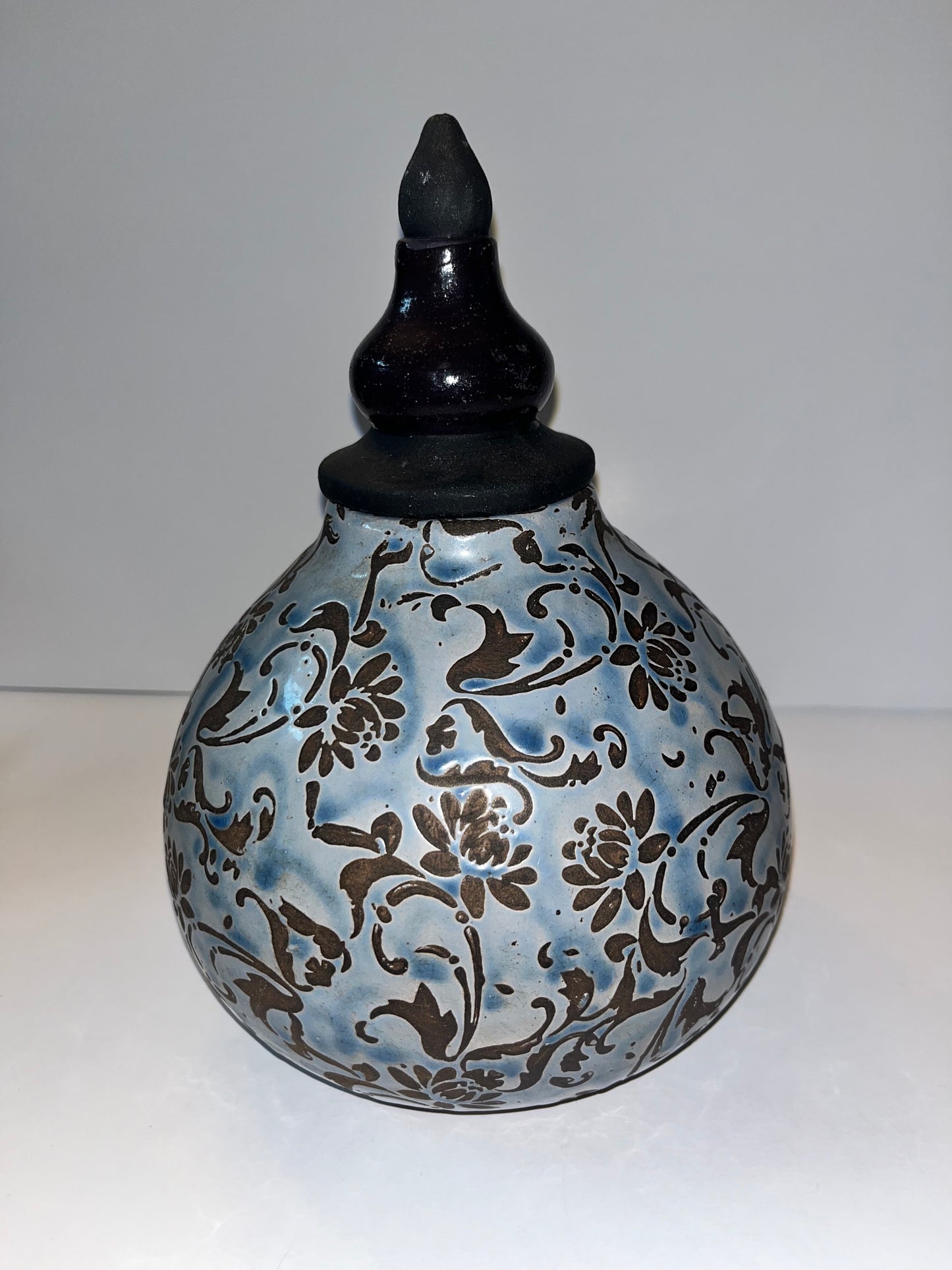 Handcrafted Ceramic Lidded Jar with Floral Design - Finest Antique