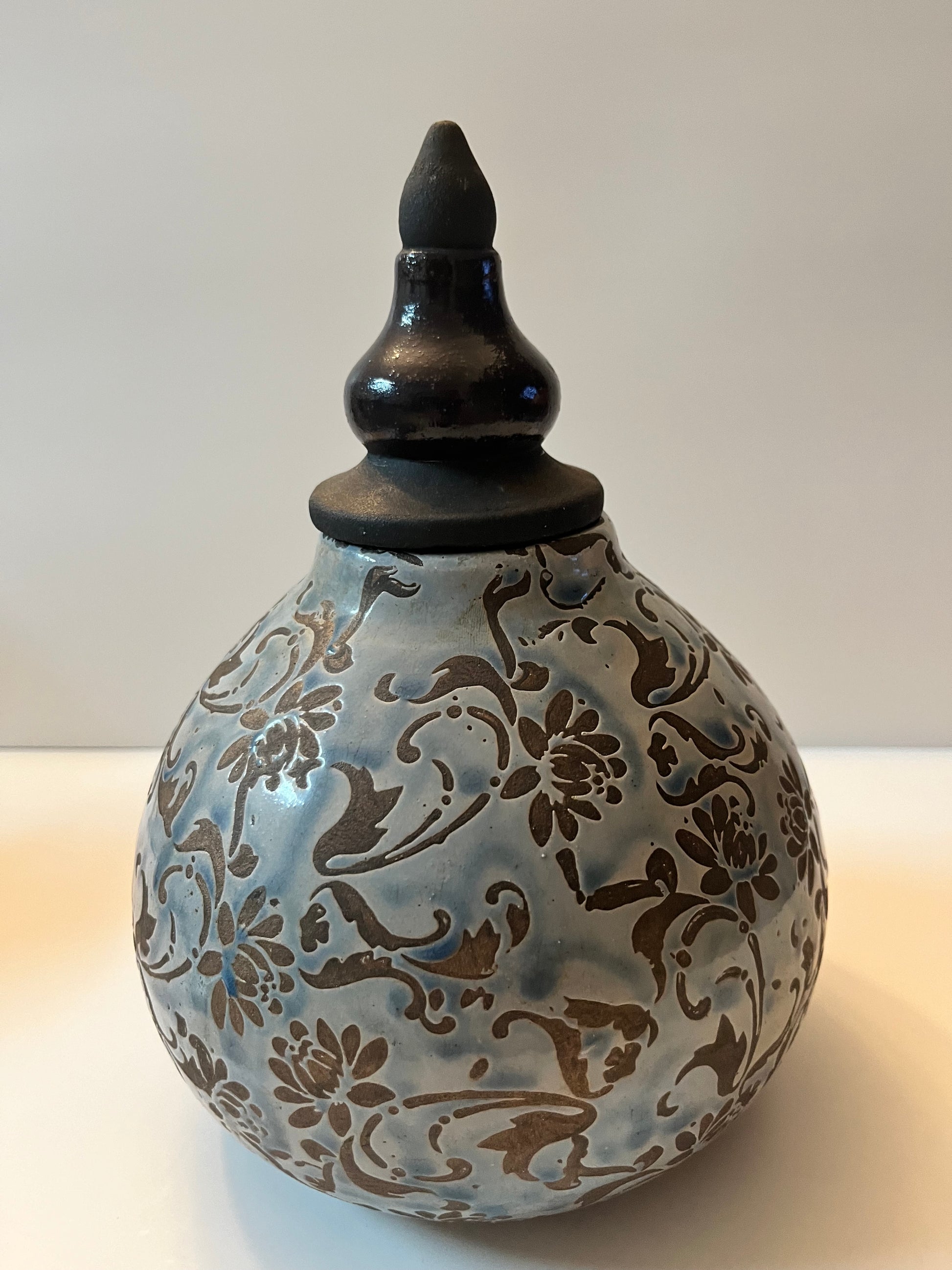 Handcrafted Ceramic Lidded Jar with Floral Design - Finest Antique