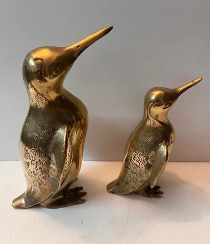 Hollywood Regency Solid Brass Penguin Pair - Finest Antique