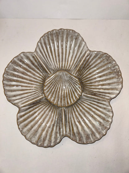 Vintage Unique Ceramic Glazed Oyster Plate -5 Well
Scalloped Shell Design (12”)
