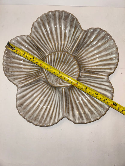 Vintage Unique Ceramic Glazed Oyster Plate -5 Well
Scalloped Shell Design (12”)