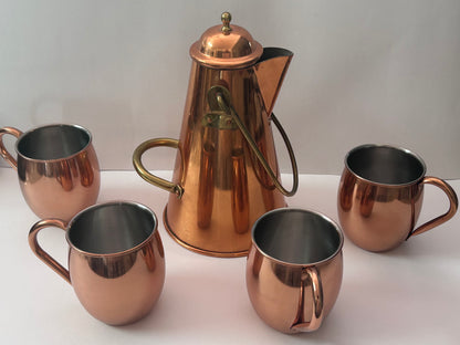 Vintage Tea Kettle Set with Four Mugs